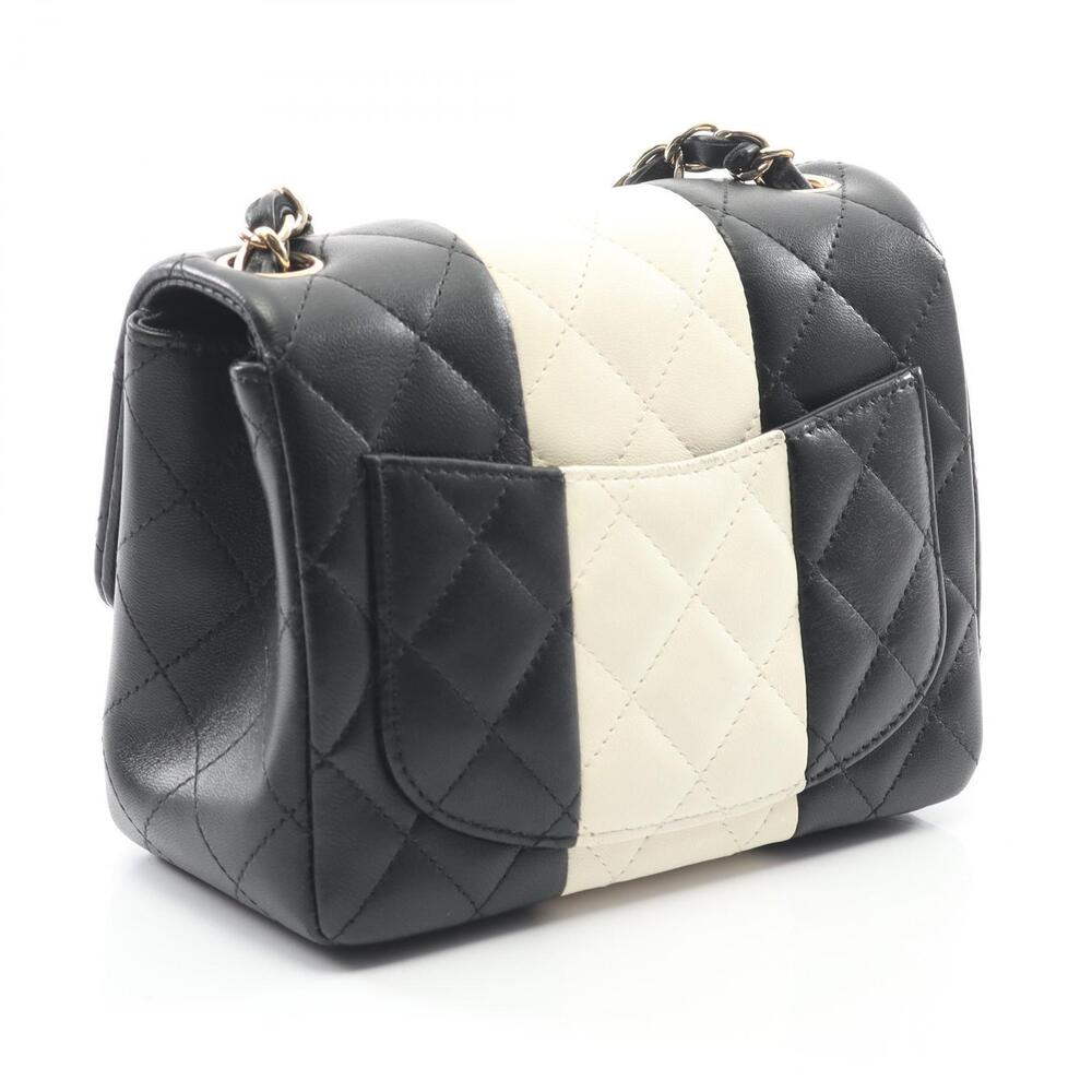 Chanel White Bag Black Shoulder Matelasse Lambskin Leather White Black
